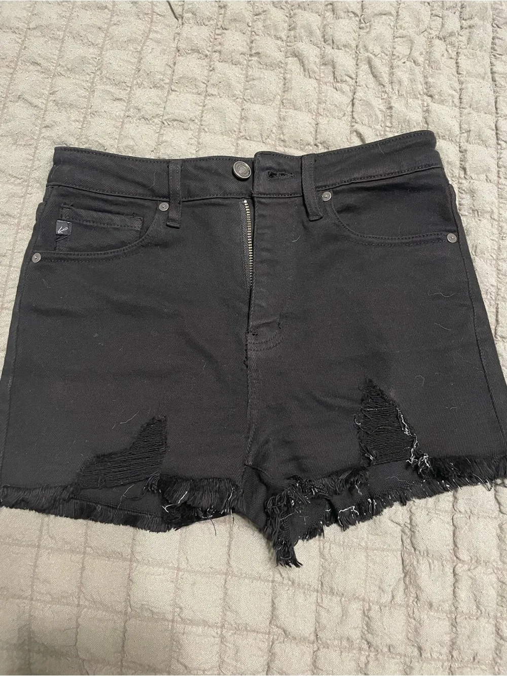 KanCan Black Distressed Frayed Hem Denim Shorts